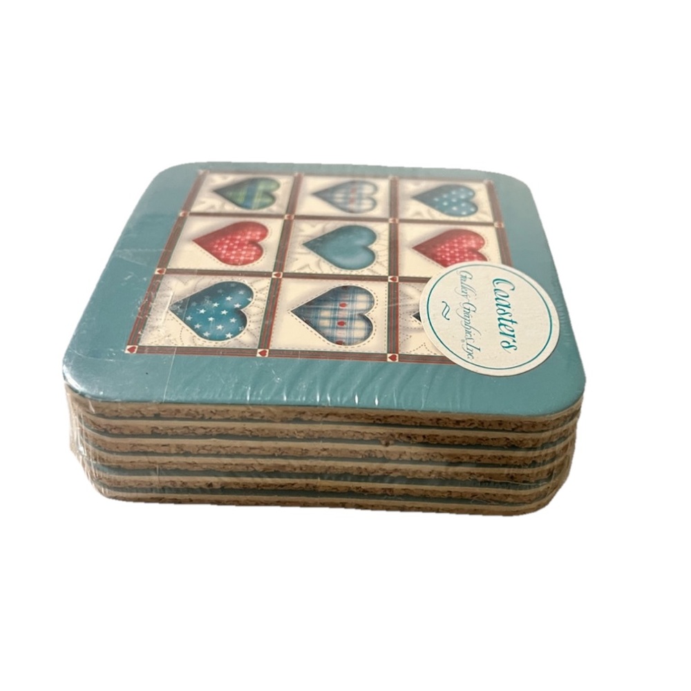 Quilted hearts, cork coasters (6pc)